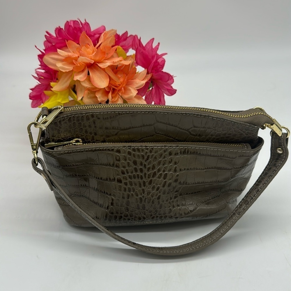 Divina Firenze Brown Alligator Print Small Crossbody Bag MCB6087C